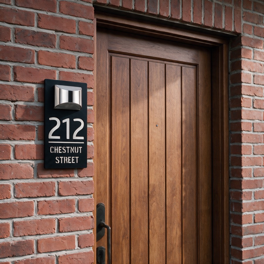 ShineNumber sign mounted on a home exterior
